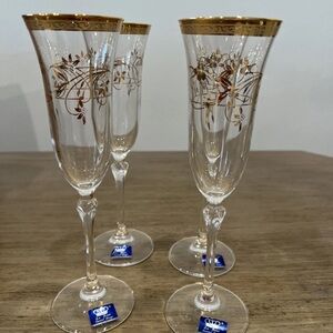 LA REINE SET OF 4 CHAMPAGNE FLUTE GLASS CRYSTAL ITALY